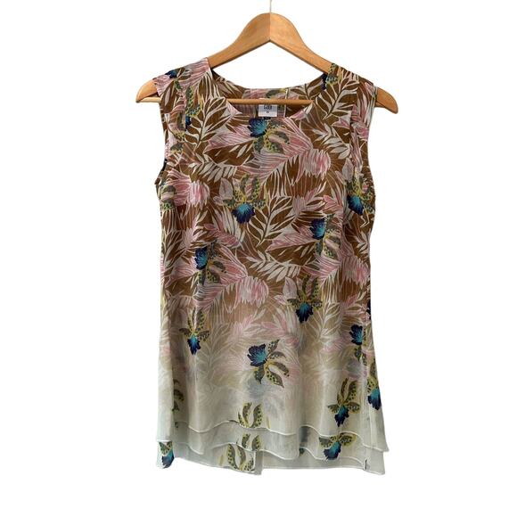 CAbi Parlor Top Tropical Orchid Split Back Layered Sleeveless Blouse XS #5216 - Picture 1 of 5
